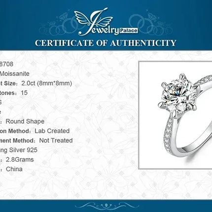 JewelryPalace Moissanite D Color 0.5ct 1ct 1.5ct 2ct 3ct Round S925 Sterling Silver Wedding Engagement Ring for Women