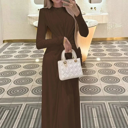 Dulzura Long Sleeves Shoulder Pad Ruched Maxi Dress Solid Elegant Prom Evening Party Long Dress Women’S Autumn Winter Outfit
