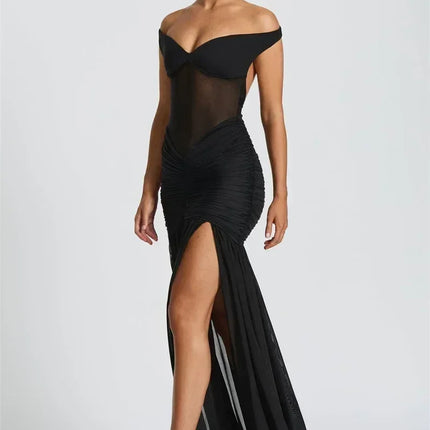 Mozision Off-shoulder Backless Sexy Maxi Dress Women Gown Halter Sleeveless Backless Thigh High Split Club Party Long Dress