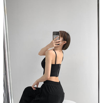 Y2k Tunic Tops Women Design Cross Bandage Camis Chic Slim Sleeveless Crop Top Female