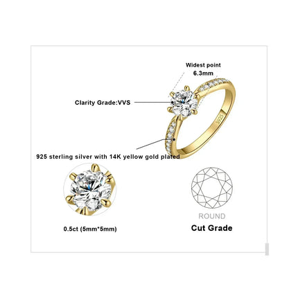 JewelryPalace Moissanite D Color 0.5ct 1ct 1.5ct 2ct 3ct Round S925 Sterling Silver Wedding Engagement Ring for Women
