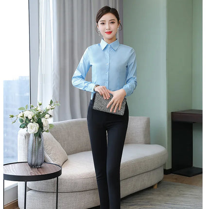 Polyester Cotton Shirts for Women Long Sleeve Blouse
