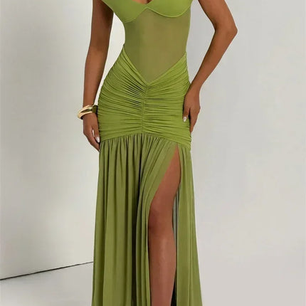 Mozision Off-shoulder Backless Sexy Maxi Dress Women Gown Halter Sleeveless Backless Thigh High Split Club Party Long Dress