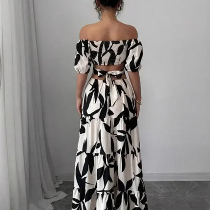 Elegant Short-sleeved Dress For Women Spring Summer Fashion Printing Waist-tightening Patchwork Loose Casual Dresses Female