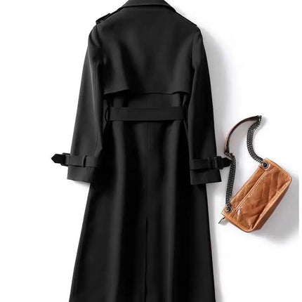 Elegant Long Windbreaker Korean Double Breasted Belt Dust Coat