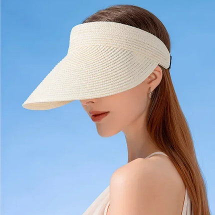 Spring and Summer Women's Outdoor Sunshade  Straw Hat Fashion Empty Top  Duck Tongue Hat Big Brim Cap G37
