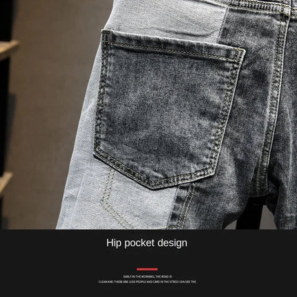 Streetwear 90s Slim Cowboy Grey Stretch Work Wear Splice Long Pants Man