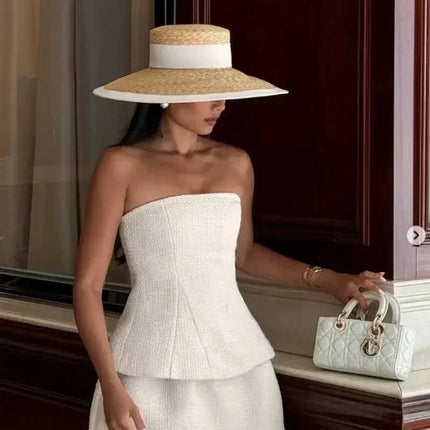 Summer Straw Hat 2024 New Flat Top French Straw Hat Elegant Women's Outdoor Vacation Sun Hat Summer Hat 모자 gorras beach