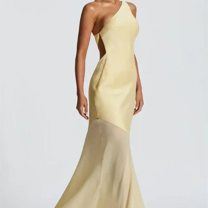 Mozision One Shoulder Backless Sexy Maxi Dress Women Gown Fashion Patchwork Sleeveless Bodycon Club Party Long Dress Elegant