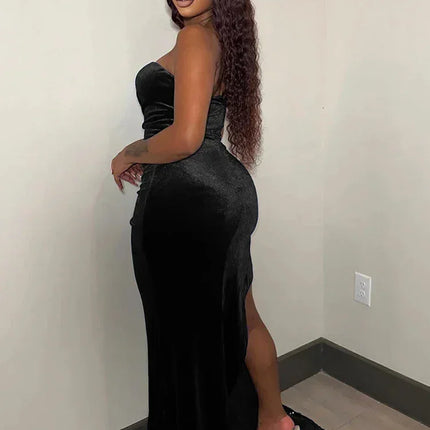 Wishyear Elegant Sparkly Bodycon Long Dresses with Trail Christmas Birthday Dress for Women Sequin Velvet Maxi Evening Vestidos
