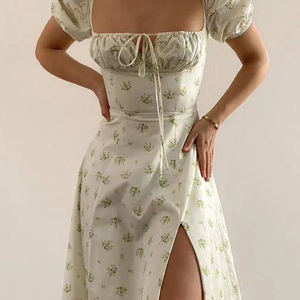 Summer Women Puff Sleeve Floral Printed Dress,Long Dresses,Woman Clothing,Dress Women,Women's Elegant Dresses,Sexy Costume Women