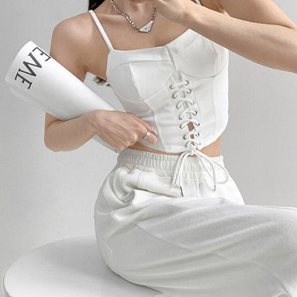 Y2k Tunic Tops Women Design Cross Bandage Camis Chic Slim Sleeveless Crop Top Female