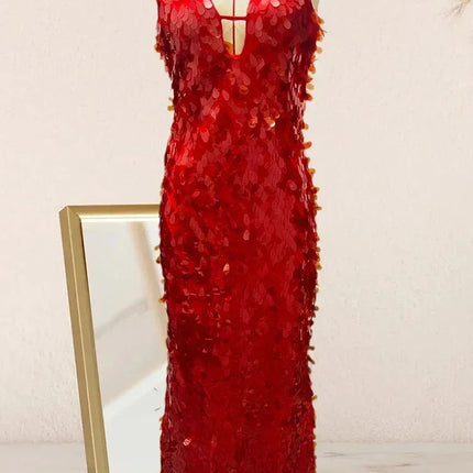 Sexy Women Maxi Dresses Elegant Sequins Sleeveless Female Long Dress Fashion  Solid Deep V Neck Ladies Party Robe Dress