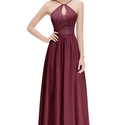 Sexy Backless Spaghetti Straps Halter Neck Lace Evening Dresses