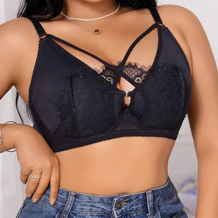 Women's Plus Size Lingerie Half Cup Gathered Push Up Front Button Lace Cross Design Suitable For Voluptuous Women XL-XXXL MR2895