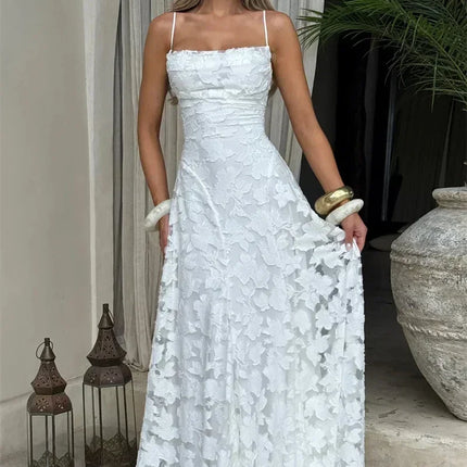 Mozision Spaghetti Strap Backless Sexy Maxi Dress Women Gown Fashion Off-shoulder Sleeveless Lace-up Evening Club Party Dress