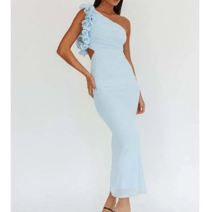 Articat Elegant Slant Shoulder Flower Bodycon Party Club Evening Dress Women Sexy Backless Slim Spring/Summer New  2025 Vestido