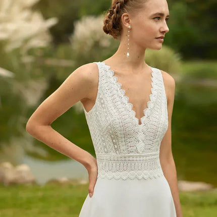 Beach Wedding Dress 2024 - Boho Lace Backless Gown Customizable | Femstylo