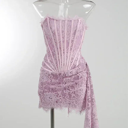 TARUXY Sexy Lace See-through Patchwork Corset Dress Female Bodycon Elegant Party MIrrgualr Mini Dress Women Tube Top Dress New