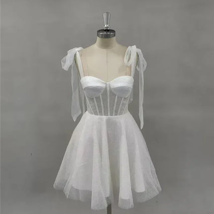 Smileven Short Wedding Dress A Line Sweetheart Neck Shiny Glitter Bride Dresses Mini Bows Strap Vestido de novia 2024 Customized