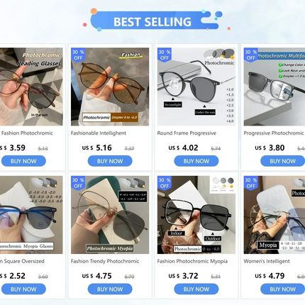 New Fashion Photochromic Myopia Glasses Vintage Rimless Square Women Men Anti Blue Light UV Sunglasses Optical Diopter Eyewear