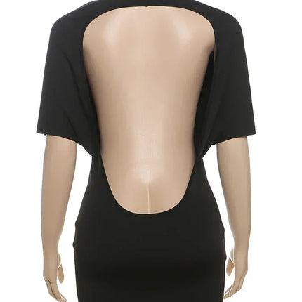 Nibber o-Neck Sexy Backless Mini Dress Women Y2K Solid Trend Style Half Sleeve Spicy Girls Street Midnight Fashion Slim Outfits