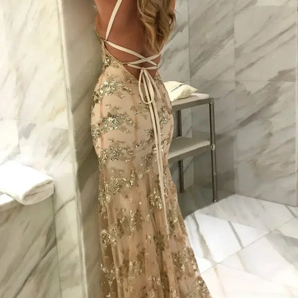Women Dresses Sleeveless V Neck Pullover Sequins Party Dress Vestidos Formal Floor Length Sexy Wrap Breast Backless Slim