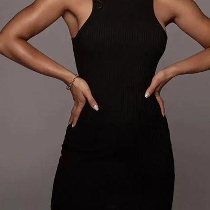 Black Ribbed Bodycon Mini Dress | Sexy Sleeveless Club Dress - Femstylo