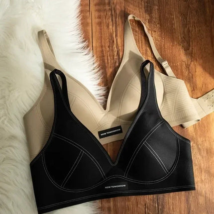 MOYISU Lingerie Women's Summer Traceless Small Bra Pull Together No Underwire Jelly Bar Soft Support Tuck Back Bra Cover