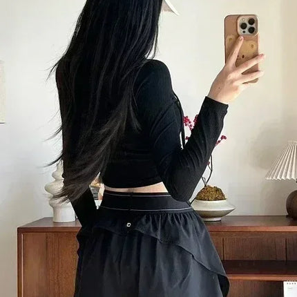 Outdoor Running Anti-Shine Sports Shorts Letter High Waisted Webbing Yoga Fitness Quick Dry Shorts