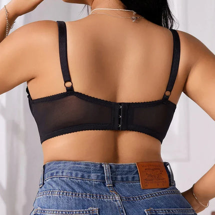 Women's Plus Size Lingerie Half Cup Gathered Push Up Front Button Lace Cross Design Suitable For Voluptuous Women XL-XXXL MR2895