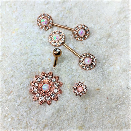 14G 9/16 White Faux Opal Rose Gold Tone Wreath Nipple Ring Set
