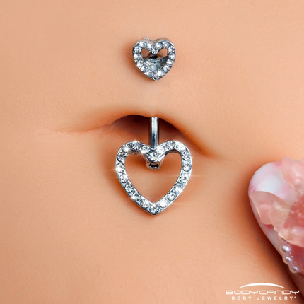 Clear Gem Open Heart Valentine Double Mount Belly Ring