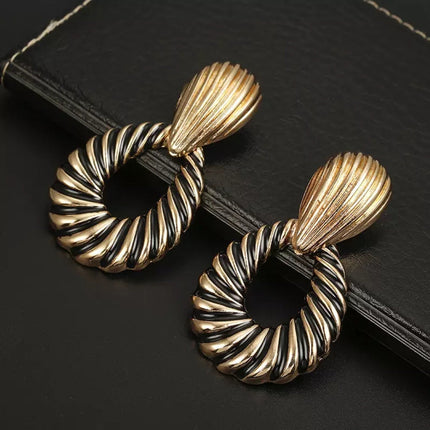 Gold Stripped African Drop Earrings