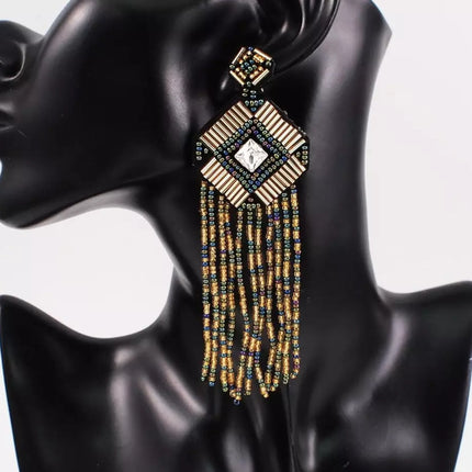 Black and Gold Tassel Drop Earrings