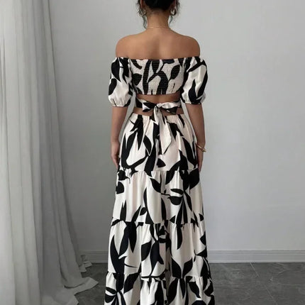 Elegant Short-sleeved Dress For Women Spring Summer Fashion Printing Waist-tightening Patchwork Loose Casual Dresses Female