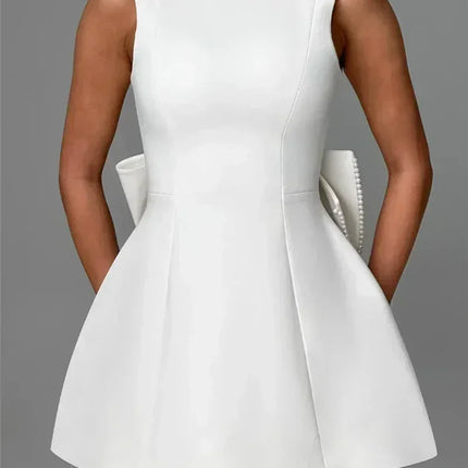 Mozision Pearl Bow Backless Sexy Mini Dress For Women Robe Fashion Zipper Sleeveless High Waist A-line Club Party Dress Elegant