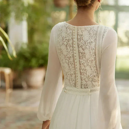 Boho Beach Wedding Dress - Long Sleeve Lace Gown Customizable | Femstylo