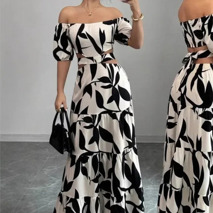 Elegant Short-sleeved Dress For Women Spring Summer Fashion Printing Waist-tightening Patchwork Loose Casual Dresses Female