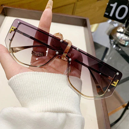 Sunglasses Integrated Frame High-end Frameless New Sunglasses Metal Polygonal Fashion Glasses 90288