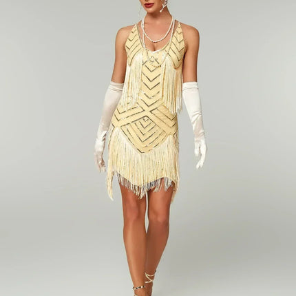 1920s Flapper Dress - Sequin Beaded Gatsby Fringe Mini - Plus Size