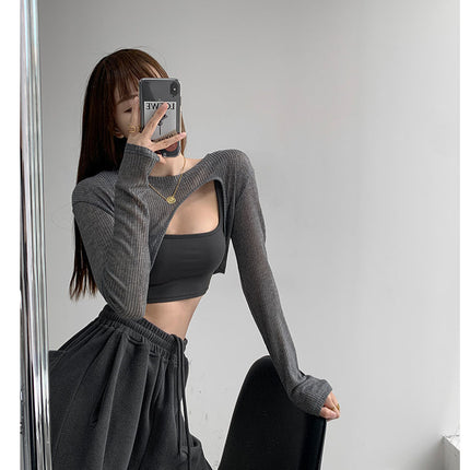 Hollow Smock T Shirt Women Summer Thin Irregular Long Sleeve Knitted
