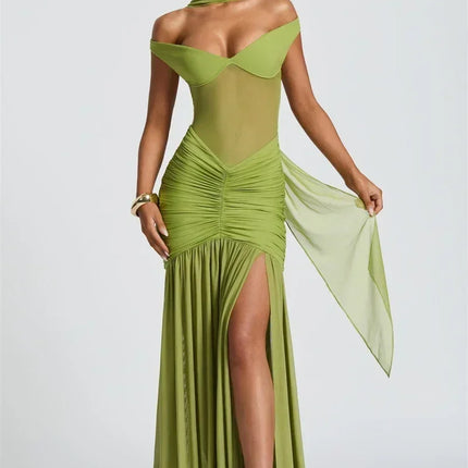 Mozision Off-shoulder Backless Sexy Maxi Dress Women Gown Halter Sleeveless Backless Thigh High Split Club Party Long Dress