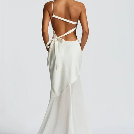 Mozision One Shoulder Backless Sexy Maxi Dress Women Gown Fashion Patchwork Sleeveless Bodycon Club Party Long Dress Elegant