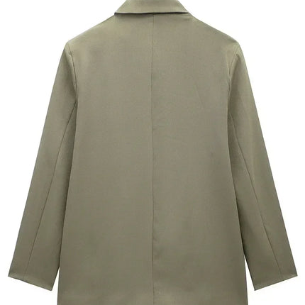 Willshela Women Fashion With Pockets Solid Double Breasted Blazer Vintage Long Sleeves Notched Neck Female Office Lady Outfits