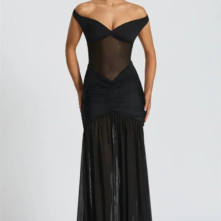Mozision Off-shoulder Backless Sexy Maxi Dress Women Gown Halter Sleeveless Backless Thigh High Split Club Party Long Dress