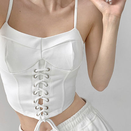 Y2k Tunic Tops Women Design Cross Bandage Camis Chic Slim Sleeveless Crop Top Female