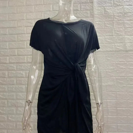 Dress Women Summer O-neck Short Sleeve Asymmetrical Lace Up Waist Solid Color Dresses 2022 Casual Vestidos Dropshipping JQMY9675