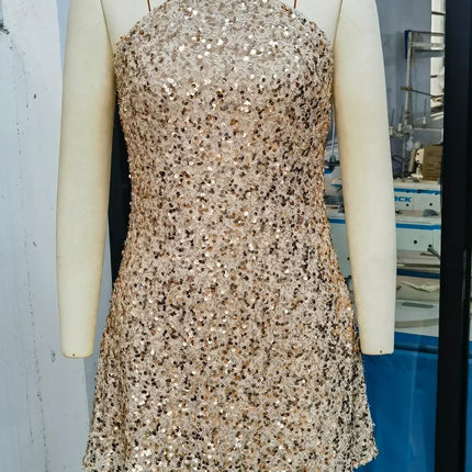 Women Short Dresses Sexy Backless Bodycon Evening dresses Sequin Halter Nightclub Cocktail Birthday Party Welcome Prom Dress XY5