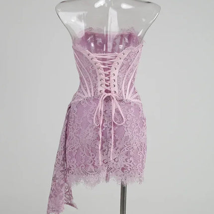 TARUXY Sexy Lace See-through Patchwork Corset Dress Female Bodycon Elegant Party MIrrgualr Mini Dress Women Tube Top Dress New